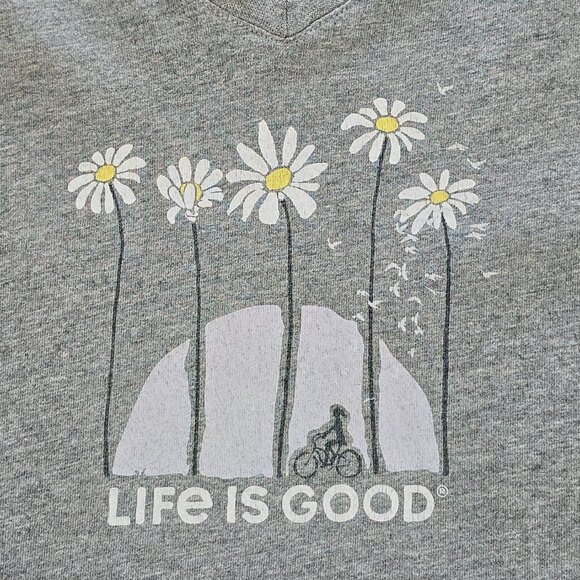 Life is Good Crusher V-Neck T-Shirt - Towering Daisies Bike Graphic - Picture 7 of 15